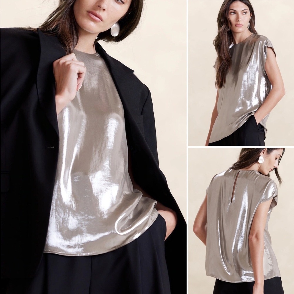 NWT Banana Republic Maxime Metallic Top SMALL Champagne‎ Gold Relaxed Lined